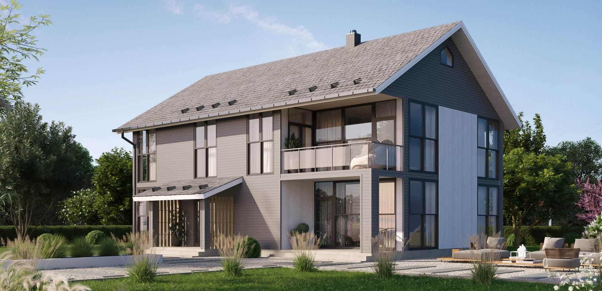 3D rendering house exterior: corner view